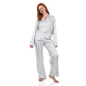 Petite Lilac+London Satin Notch Collar Pajama Top & Pajama Bottoms Set
