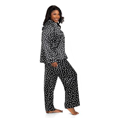 Plus Size Lilac+London Satin Notch Collar Pajama Top & Pajama Bottoms Set