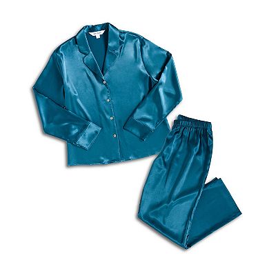 Plus Size Lilac+London Satin Notch Collar Pajama Top & Pajama Bottoms Set