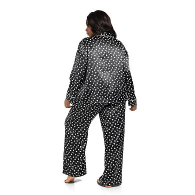 Plus Size Lilac+London Satin Notch Collar Pajama Top & Pajama Bottoms Set