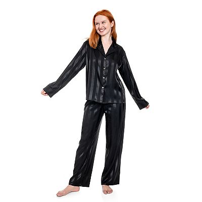Lu's Chic Women's Short Sleeve Pajama Set - Button Down Shirt & Shorts, Notch Collar Loungewear, Black, Medium