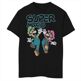 Boys Super Mario Bros And Luigi High Five Husky Graphic Tee