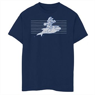 Boys Super Mario Bros Riding Jumping Dolphin Husky Graphic Tee