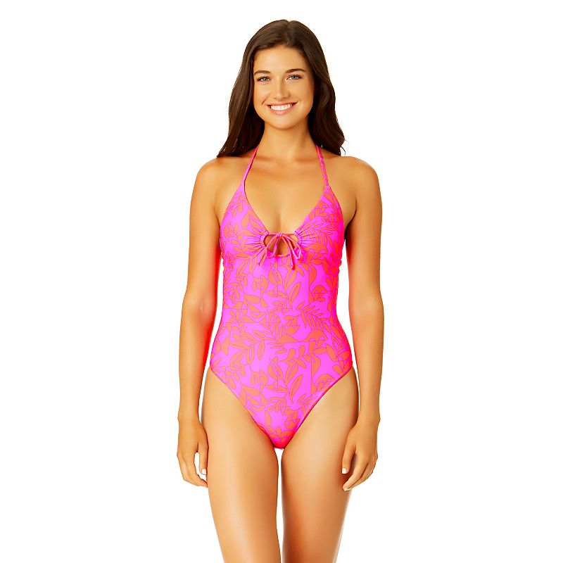Juniors' Hurley Oceanside Front Tie Halter One-Piece Swimsuit, Girl's, Size: Small, Wisteria