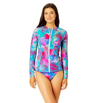 Juniors' Hurley Fluid Tropics Long Sleeve Front Zip Rashguard