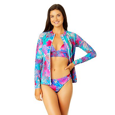 Juniors' Hurley Fluid Tropics Long Sleeve Front Zip Rashguard