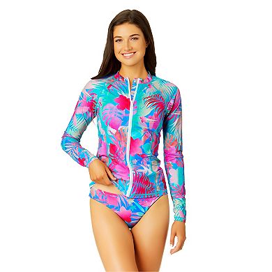 Juniors' Hurley Fluid Tropics Long Sleeve Front Zip Rashguard