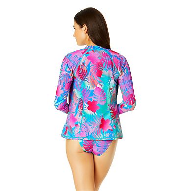 Juniors' Hurley Fluid Tropics Long Sleeve Front Zip Rashguard