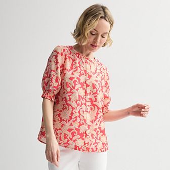 Women's Croft & Barrow® Woven Split Neck Shirt