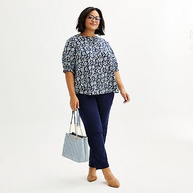 Plus Size Croft & Barrow® Woven Split Neck Top