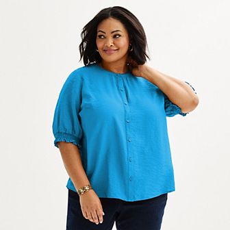 Plus Size Croft & Barrow® Woven Split Neck Top
