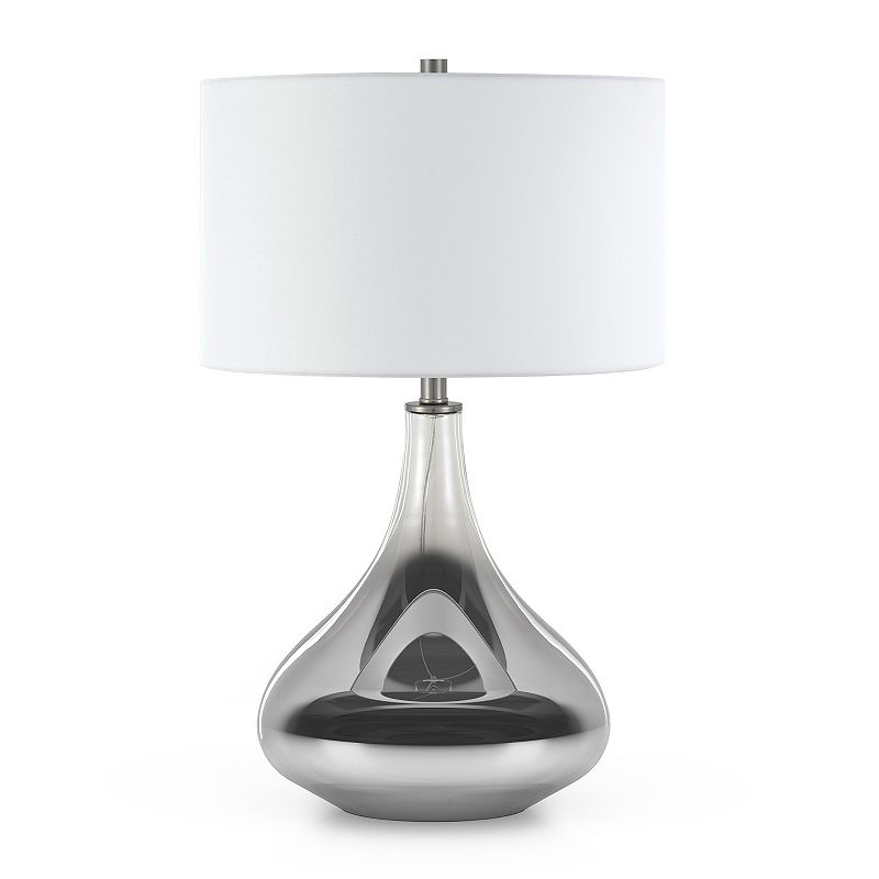 Evelyn&Zoe Mirabella 25  Modern Glass Table Lamp with White Drum Fabric Shade