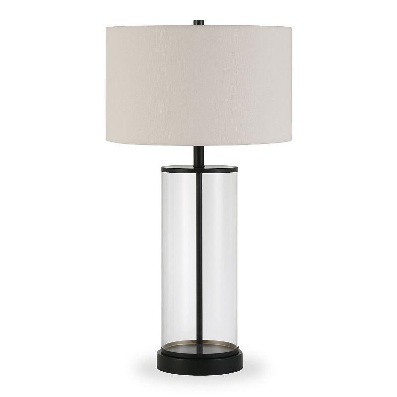 Evelyn&Zoe 28  Traditional Metal Table Lamp with White Drum Linen Shade