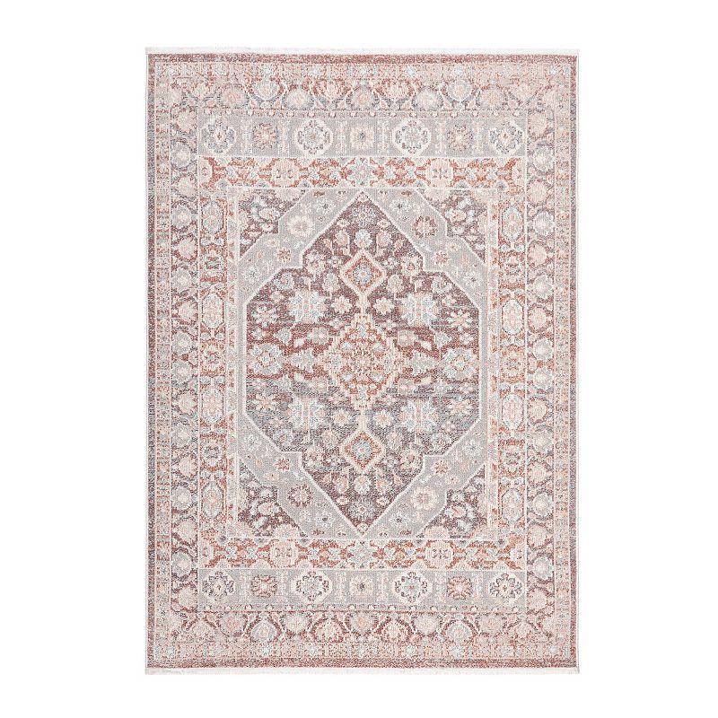 TOWN & COUNTRY EVERYDAY Rein Center Medallion Everwash™ Washable Runner Area Rug with Non-Slip Backing  Pet Friendly Rug  Brown/Grey  1 9 x7 2