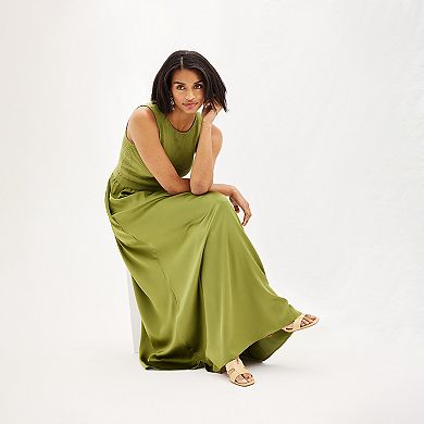 Sleeveless Mixed Media Maxi Dress