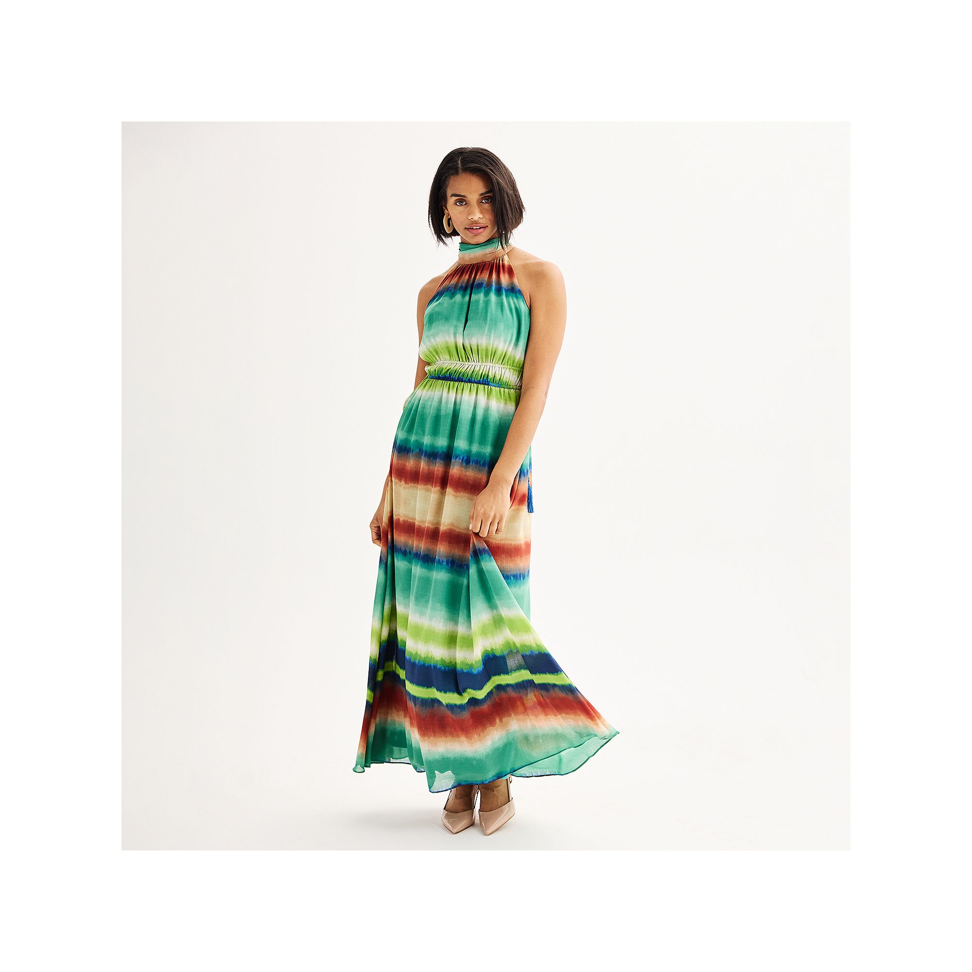 Womens Taylor Chiffon Striped Maxi Dress, Size: 4, Multi Print