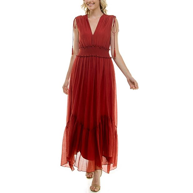 Women s Taylor Smocked Empire Waist Midi Dress Size 14 Amber