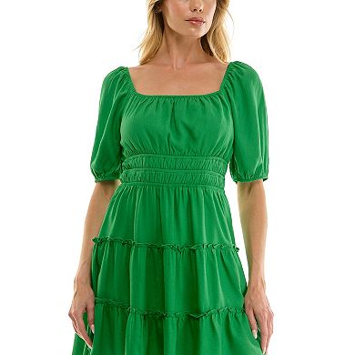 Juniors' Lily Rose Puff Sleeve Tiered Skater Dress