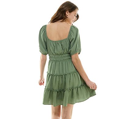 Juniors' Lily Rose Puff Sleeve Tiered Skater Dress