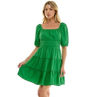 Juniors' Lily Rose Puff Sleeve Tiered Skater Dress