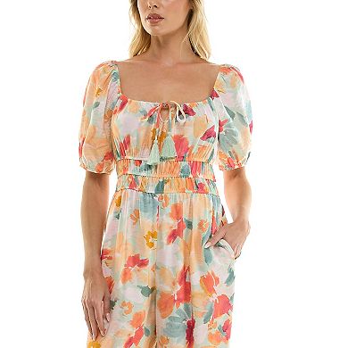 Juniors' Lily Rose Short Sleeve Juliet Waist Jumpsuit
