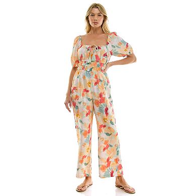 Juniors' Lily Rose Short Sleeve Juliet Waist Jumpsuit