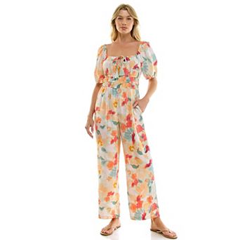 Juniors' Lily Rose Short Sleeve Juliet Waist Jumpsuit
