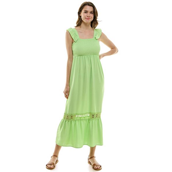 Vienna Sky Frill And Crochet Trim Maxi Dress Cream