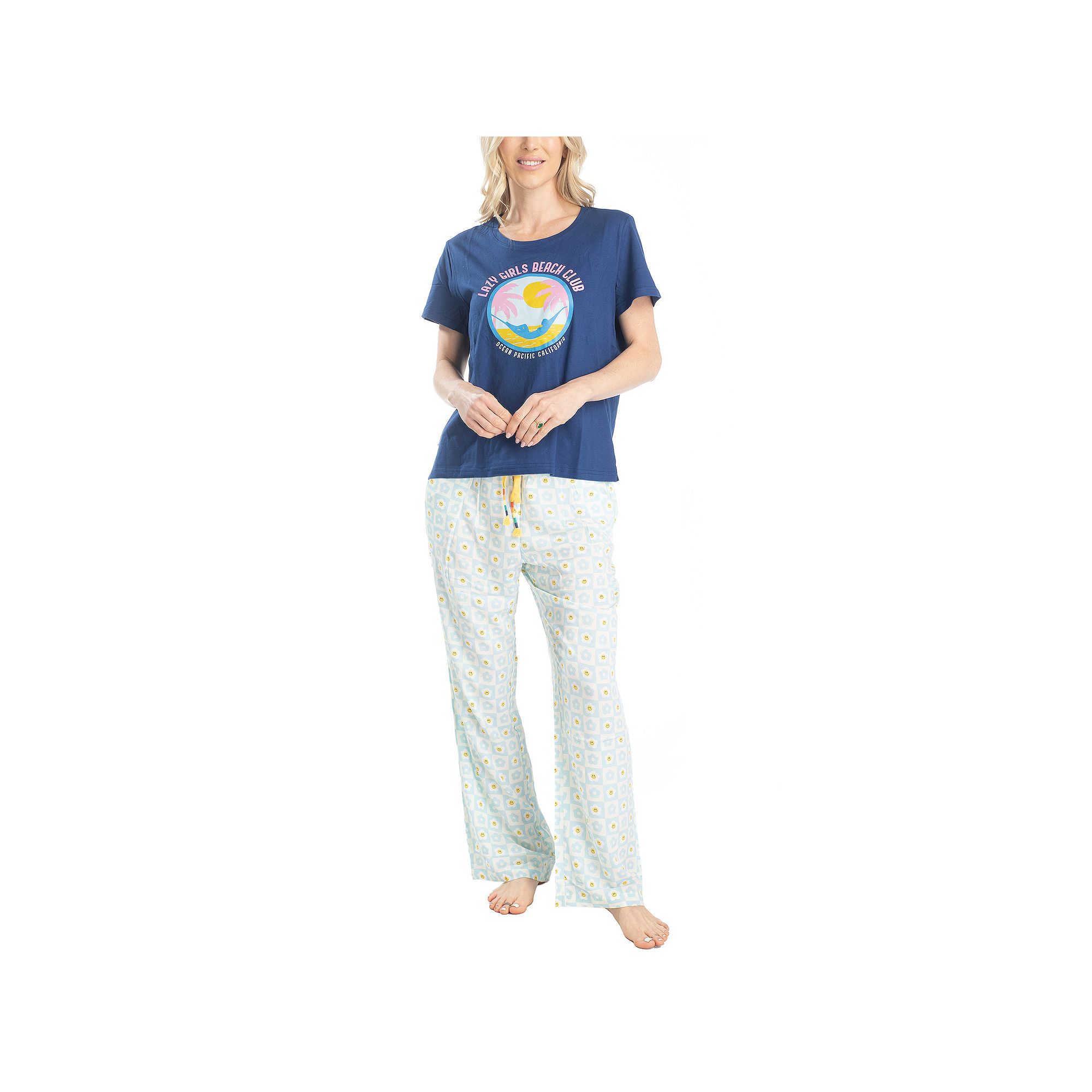 Womens Ocean Pacific® Vibes Sleep Tee and Pants Set, Size: Medium, Blue
