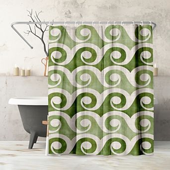 Americanflat Retro Waves In Green Shower Curtain