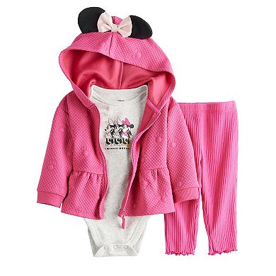 Disney's Minnie Mouse Baby Girl Bodysuit, Hoodie, & Pants 3-piece Set by Jumping Beans®