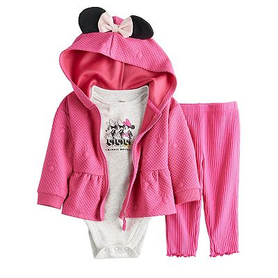 Disney's Minnie Mouse Baby Girl Bodysuit, Hoodie, & Pants 3