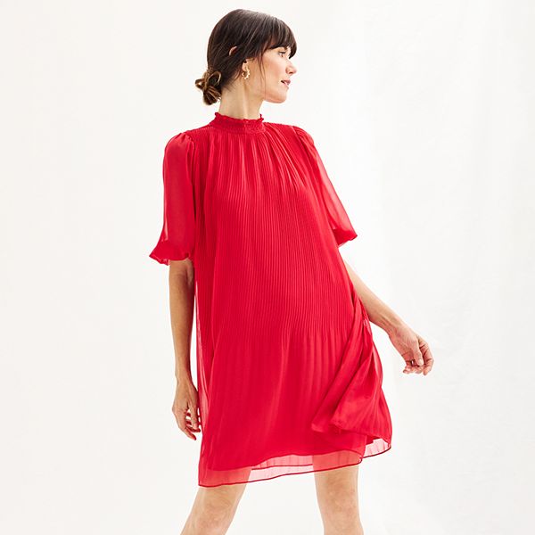 Rebecca Taylor Women's Pleated Chiffon Dress – Short Sleeve, Smocked Tiered Detail, Relaxed Fit