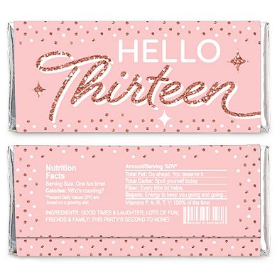 Big Dot Of Happiness 13th Pink Rose Gold Birthday Candy Bar Wrapper Party Favors 24 Ct