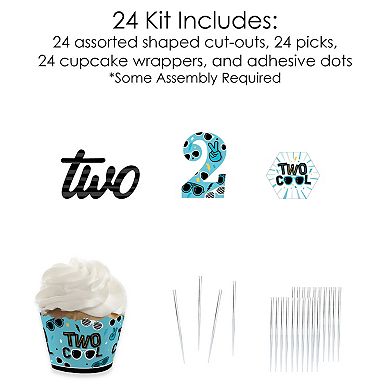Big Dot Of Happiness Two Cool - Boy - Blue Birthday Cupcake Wrappers And Treat Picks Kit - Set Of 24