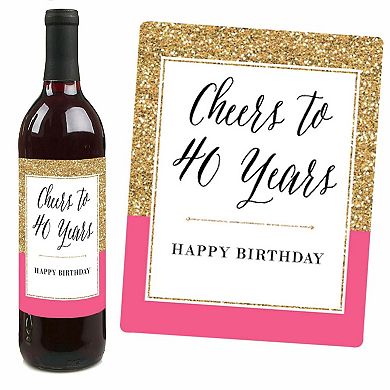 Big Dot Of Happiness Chic 40th Birthday Pink Black Gold Gift Wine Bottle Label Stickers 4 Ct