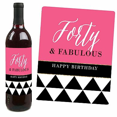 Big Dot Of Happiness Chic 40th Birthday Pink Black Gold Gift Wine Bottle Label Stickers 4 Ct