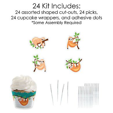 Big Dot Of Happiness Let's Hang - Sloth Decor - Cupcake Wrappers & Treat Picks Kit 24 Ct