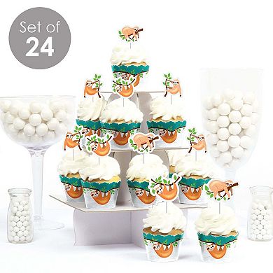 Big Dot Of Happiness Let's Hang - Sloth Decor - Cupcake Wrappers & Treat Picks Kit 24 Ct