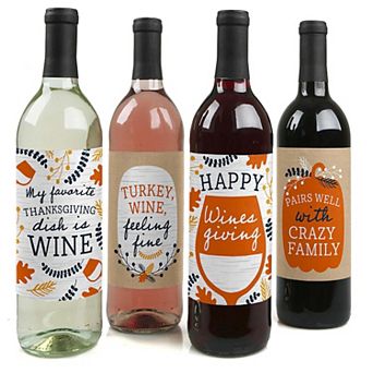 Big Dot Of Happiness Happy Thanksgiving - Fall Harvest Party Wine Bottle Label Stickers 4 ct