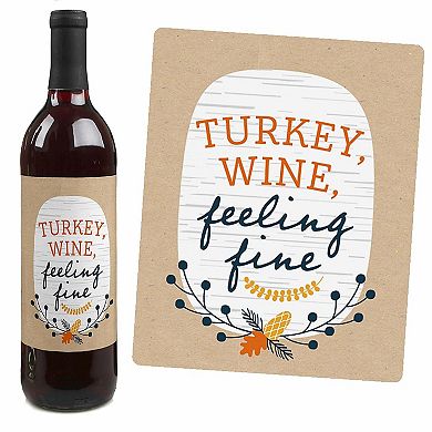 Big Dot Of Happiness Happy Thanksgiving - Fall Harvest Party Wine Bottle Label Stickers 4 Ct