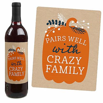 Big Dot Of Happiness Happy Thanksgiving - Fall Harvest Party Wine Bottle Label Stickers 4 Ct