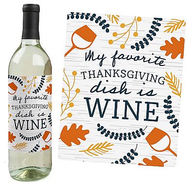 Big Dot Of Happiness Happy Thanksgiving - Fall Harvest Party Wine Bottle Label Stickers 4 Ct