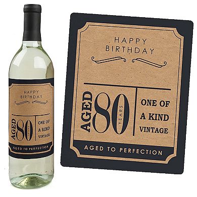 Big Dot Of Happiness 80th Milestone Birthday - Gift For Men - Wine Bottle Label Stickers 4 Ct