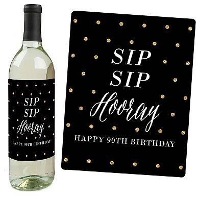Big Dot Of Happiness Chic 90th Birthday Pink Black Gold Gift Wine Bottle Label Stickers 4 Ct