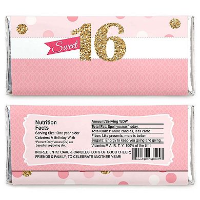Big Dot Of Happiness Sweet 16 - Candy Bar Wrappers 16th Birthday Party Favors - Set Of 24