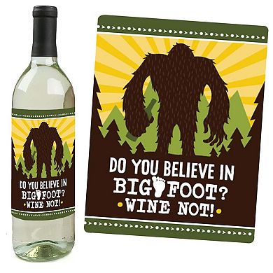 Big Dot Of Happiness Sasquatch Crossing - Bigfoot Party Decor Wine Bottle Label Stickers 4 Ct