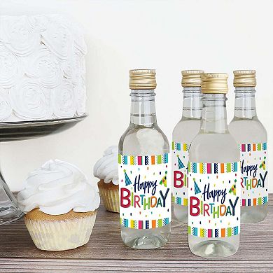 Big Dot Of Happiness Cheerful Happy Birthday - Mini Wine Bottle Stickers Colorful Favor 16 Ct