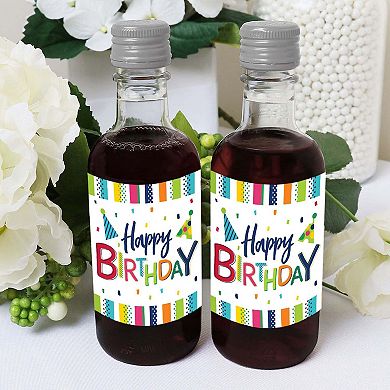 Big Dot Of Happiness Cheerful Happy Birthday - Mini Wine Bottle Stickers Colorful Favor 16 Ct