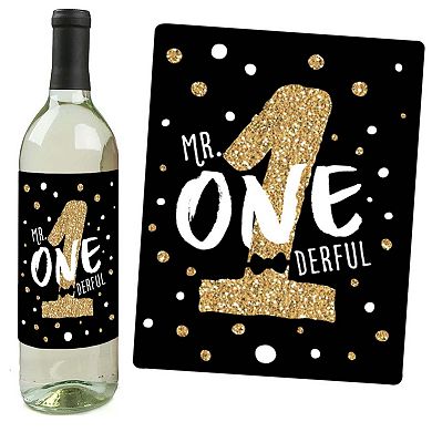 Big Dot Of Happiness 1st Birthday Little Mr. Onederful Party Wine Bottle Label Stickers 4 Ct